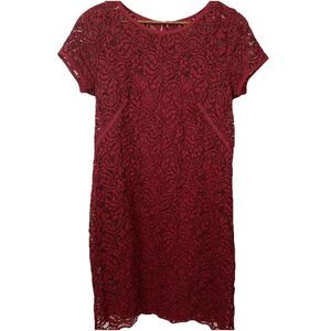 Loft Crimson Red Lace Shift Dress Size 8 Scalloped Feminine Valentines Excellent